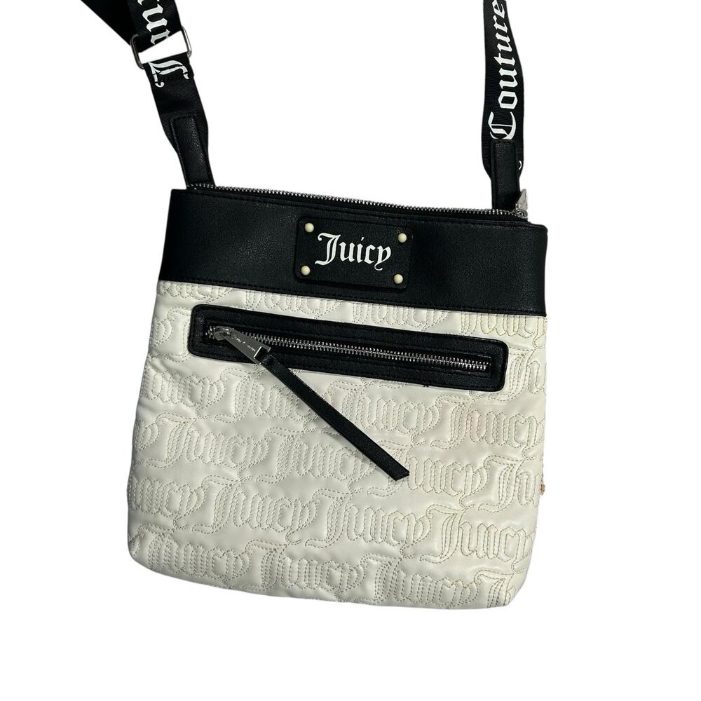 Juicy Couture Black White Crossbody Purse Bag Deboss Logo Adjustable Strap - Picture 2 of 10